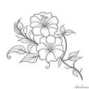 A small fine line flower vine with 2 carnations, 1 morning glory, 1 Lilly of the valley, one rose, 2  tattoo design idea