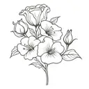 A small fine line flower vine with 2 carnations, 1 morning glory, 1 Lilly of the valley, one rose, 2  tattoo design idea