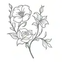 A small fine line flower vine with 2 carnations, 1 morning glory, 1 Lilly of the valley, one rose, 2  tattoo design idea