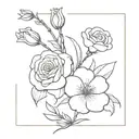 A small fine line flower vine with 2 carnations, 1 morning glory, 1 Lilly of the valley, one rose, 2 daffodils a daisy  tattoo design idea