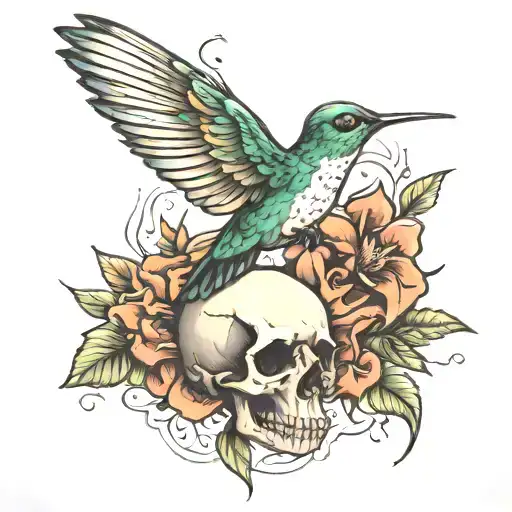 hummingbird and skulls tattoo design idea