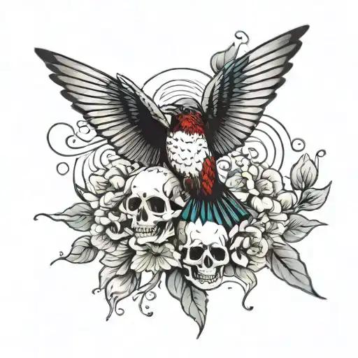 hummingbird and skulls tattoo design idea