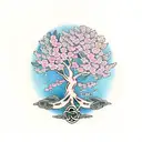 cherry blossom blowing in the wind celtic tree of life tattoo design idea