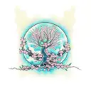 cherry blossom blowing in the wind celtic tree of life tattoo design idea