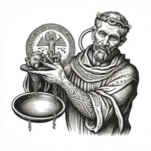 St. Francis of Assisi holding libra scale tattoo design idea