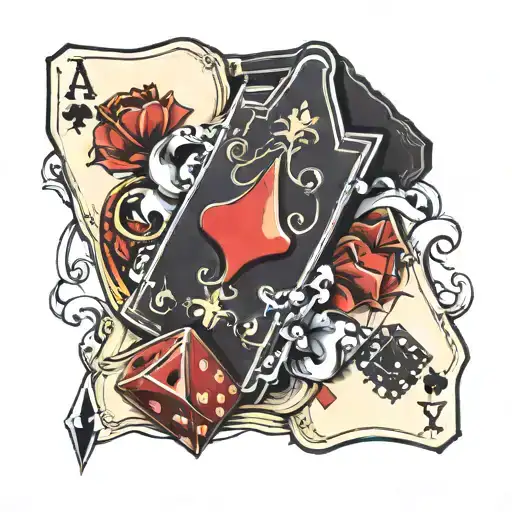 black jack cards with dice tattoo design idea