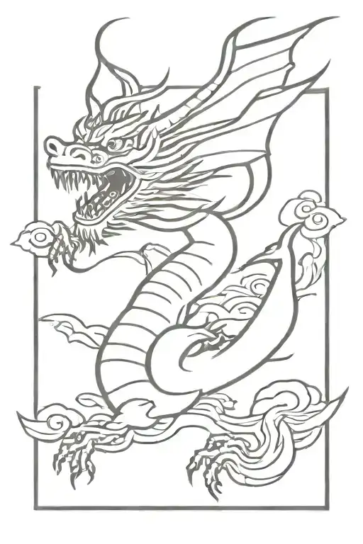 Japanese Kanji dragon flying tattoo design idea