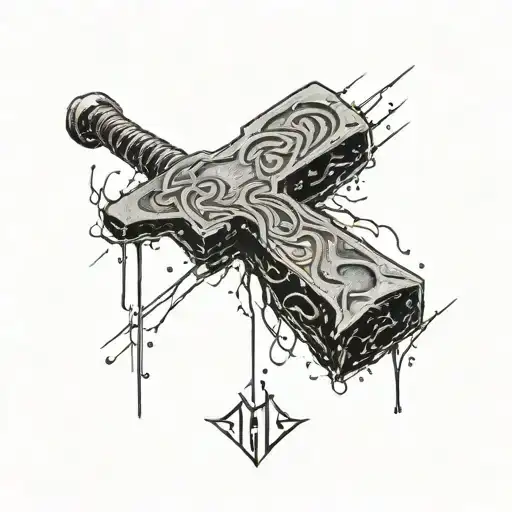 Mjölnir (Thor's Hammer): Placed in the center of the back, with the lines of the existing tattoo becoming tattoo design idea