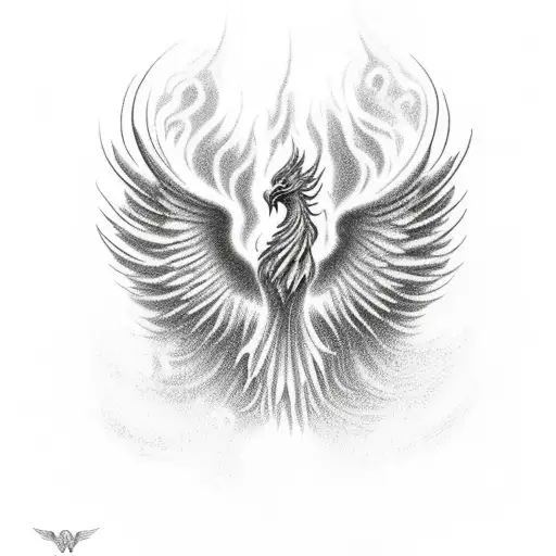 Phoenix rising from an abyss. Phoenix on upper leg, abyss on Lower leg. Black and grey tattoo design idea
