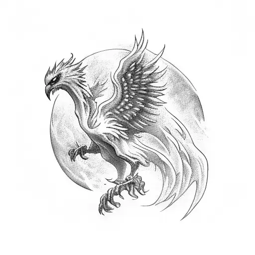 Phoenix rising from an abyss. Phoenix on upper leg, abyss on Lower leg. Black and grey tattoo design idea