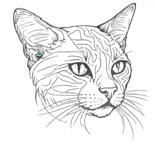 calico cat head siloete black with withe line tattoo design idea