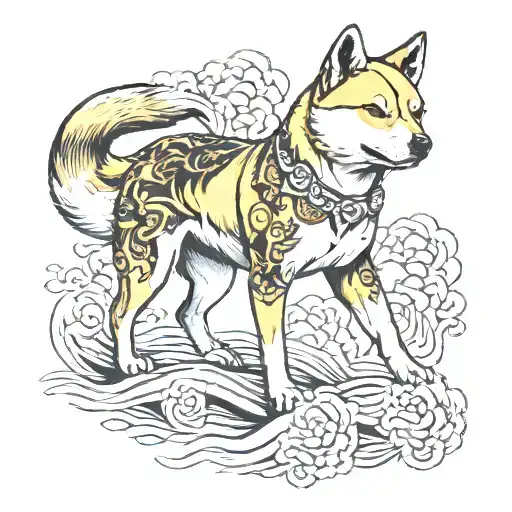 one badass shiba inu, back tattoo, yakuza style, tattoo design idea
