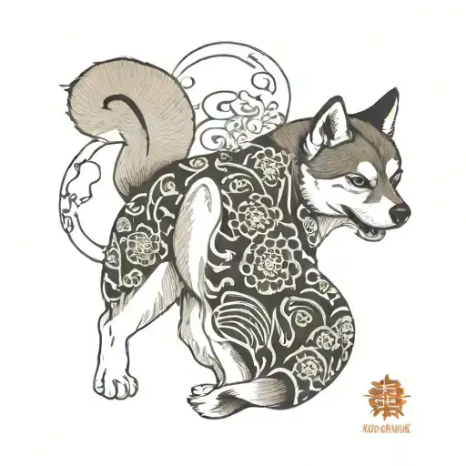 shiba inu, back, yakuza, tattoo design idea