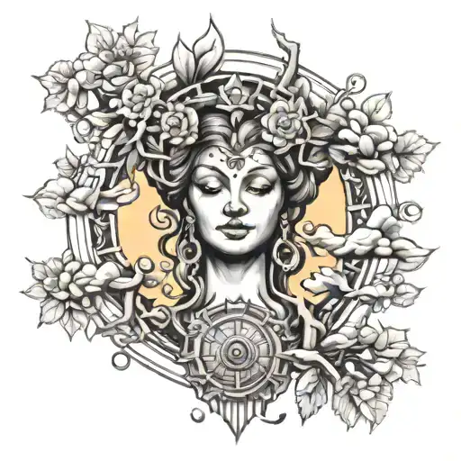 Tree Sophia godess sun tattoo design idea