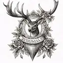 collar bone roman numerals with deer antlers  tattoo design idea