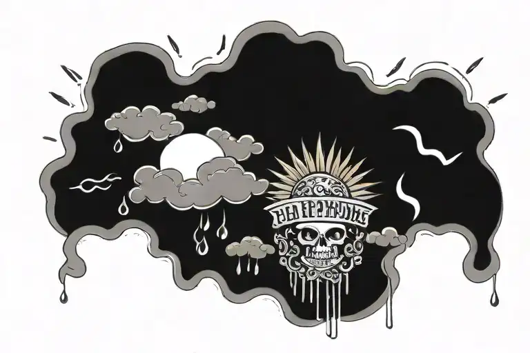rain clouds with rain and sun behind at the top with the words no puede llover siempre written in it  tattoo design idea