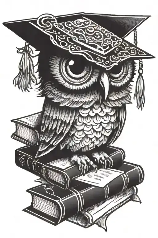 eyes, owl with diploma and books tattoo design idea