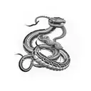 A fierce and intricate motorcycle engine intertwined with a coiling snake tattoo design idea