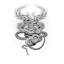 A fierce and intricate motorcycle engine intertwined with a coiling snake tattoo design idea