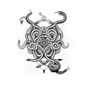 A fierce and intricate motorcycle engine intertwined with a coiling snake tattoo design idea