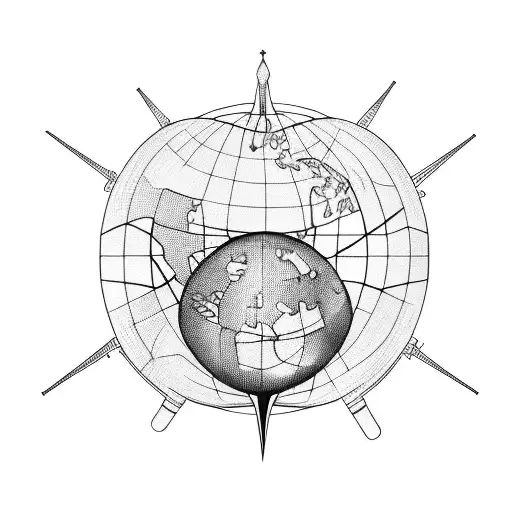 plane globe heart tattoo design idea