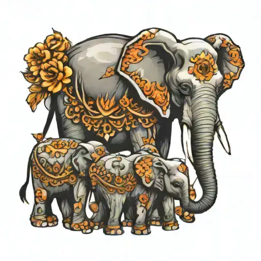 elephant family  tattoo design idea