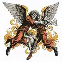 Angels and deamons fighting, life and death, money and family,  tattoo design idea