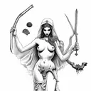 Aphrodite with a grim reaper holding herby the throat. not nude. tattoo design idea