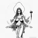 Aphrodite with a grim reaper holding herby the throat. not nude. tattoo design idea