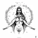 Aphrodite with a grim reaper holding herby the throat. not nude. tattoo design idea