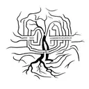 A simple tree silhouette with roots that form a labyrinth, representing the journey of self-discovery and finding your way out of confusion tattoo design idea