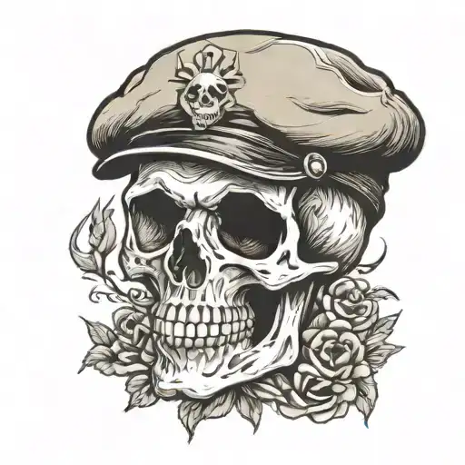 skull in a beret tattoo design idea