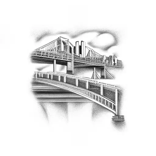 back tattoo mural Pittsburgh downtown city bridges with homewood brushy on entrance with street sign 527 north homewood tattoo design idea