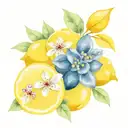 bouquet flowers lemons and blueberry tattoo design idea
