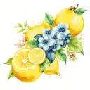 bouquet flowers lemons and blueberry tattoo design idea