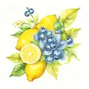 bouquet flowers lemons and blueberry tattoo design idea
