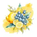 bouquet flowers lemons and blueberry tattoo design idea