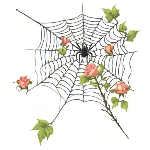 spider webs with roses and thorns with small elegant looking spider  tattoo design idea