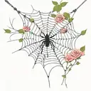 spider webs with roses and thorns with small elegant looking spider  tattoo design idea