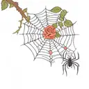 spider webs with roses and thorns with small elegant looking spider  tattoo design idea