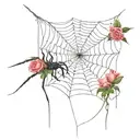 spider webs with roses and thorns with small elegant looking spider  tattoo design idea