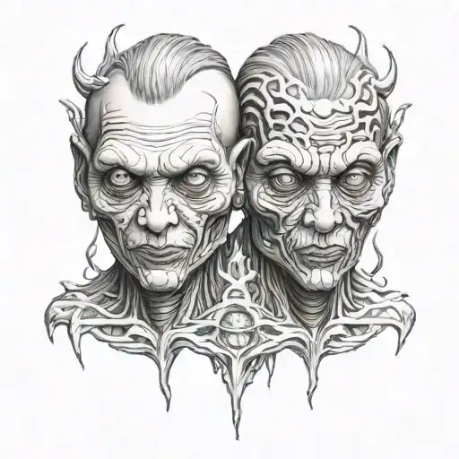 siamese twin head cousue creepy monster tattoo design idea