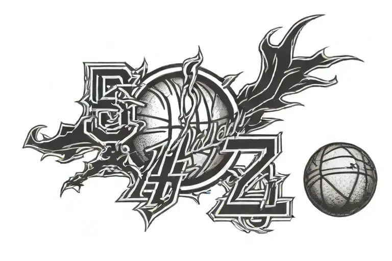 number 54 with a old English font and something about basketball. it needs to be clear and not too crazy tattoo design idea