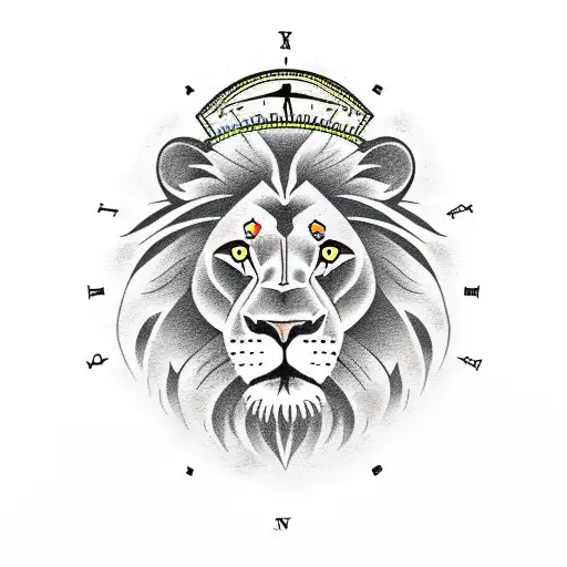 Lion, Clock, Compass tattoo design idea