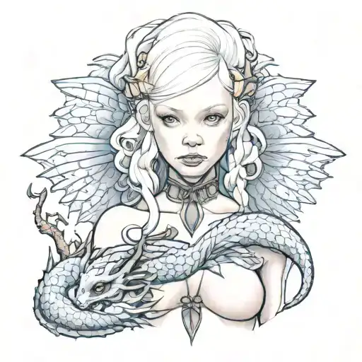 albino girl with dragon wings tattoo design idea