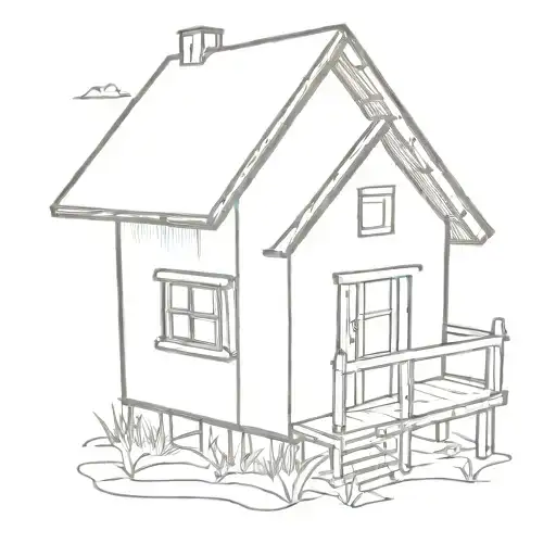 drawing of a children's wooden house at ground level tattoo design idea