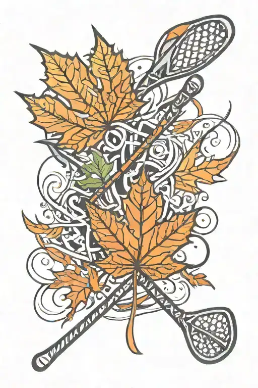 maple leaf and lacrosse sticks crossed tattoo design idea
