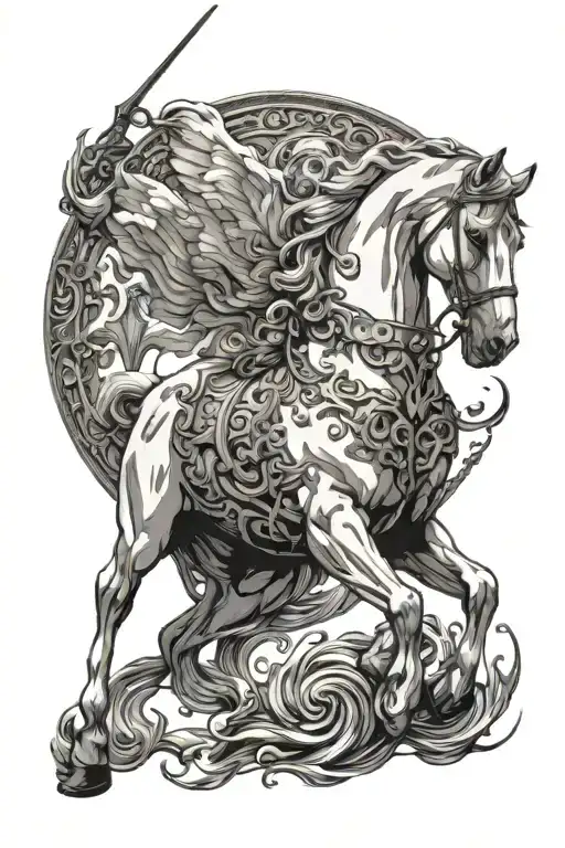 “Then I saw heaven opened, and behold, a white horse! The one sitting on it is called Faithful and True, and in righteou tattoo design idea