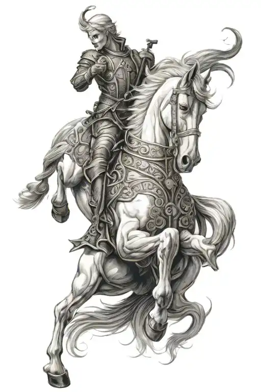 “Then I saw heaven opened, and behold, a white horse! The one sitting on it is called Faithful and True, and in righteou tattoo design idea