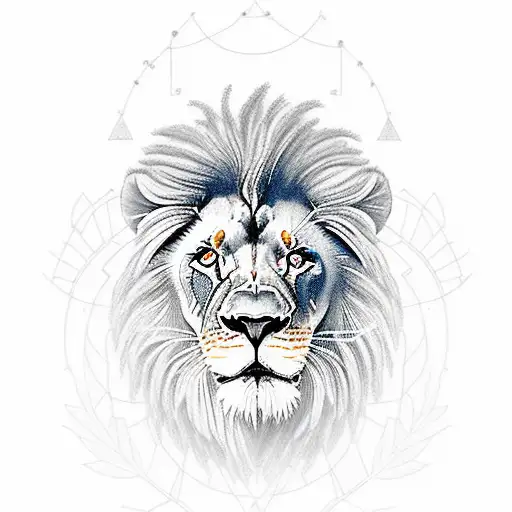 Lion in forest with North arrow tattoo design idea
